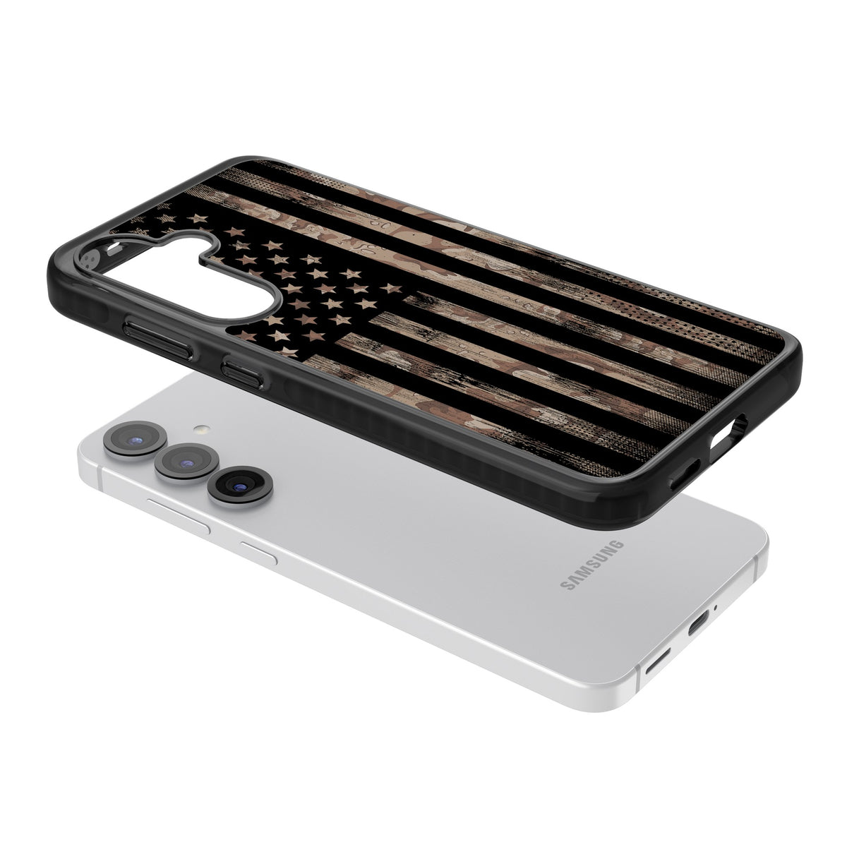American Flag Camo Samsung S25 / Samsung S25 Plus / Samsung S26 / Samsung S26 Plus Impact Black Phone Case angled
