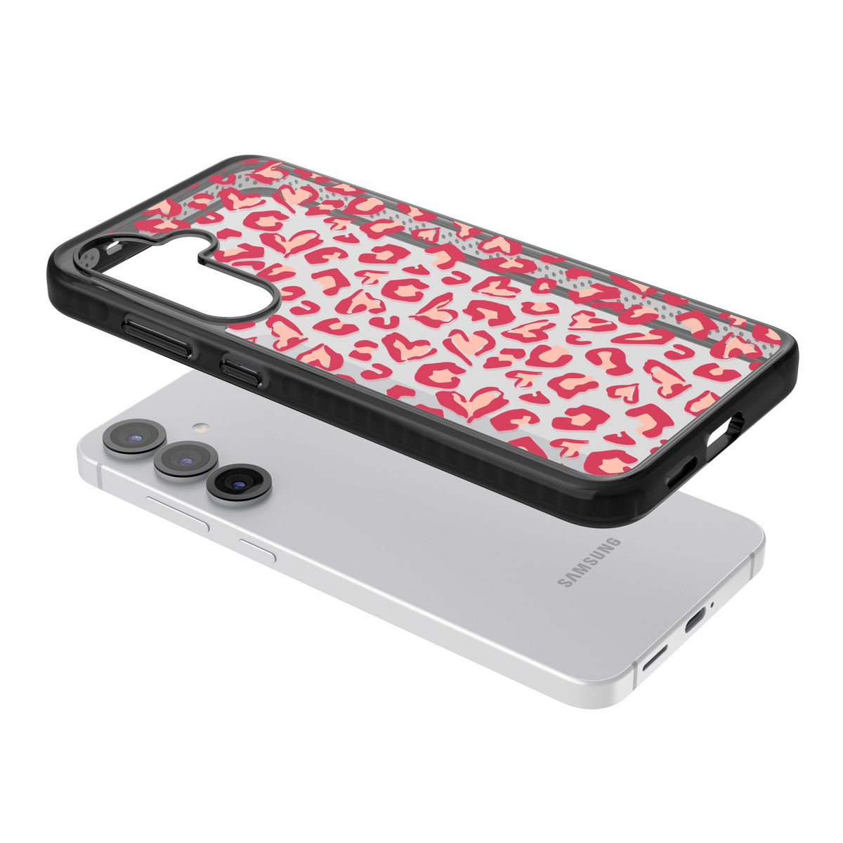 Heart Leopard Print Samsung S25 / Samsung S25 Plus / Samsung S26 / Samsung S26 Plus Impact Black Phone Case angled