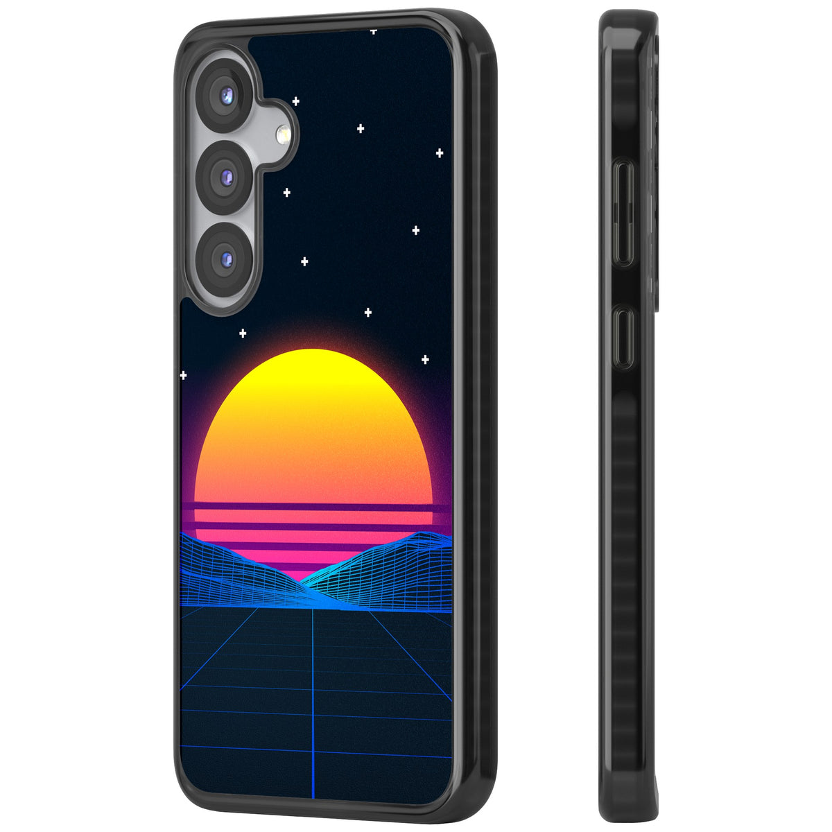 Sunset Vaporwave Samsung S25 / Samsung S25 Plus / Samsung S26 / Samsung S26 Plus Impact Black Phone Case side
