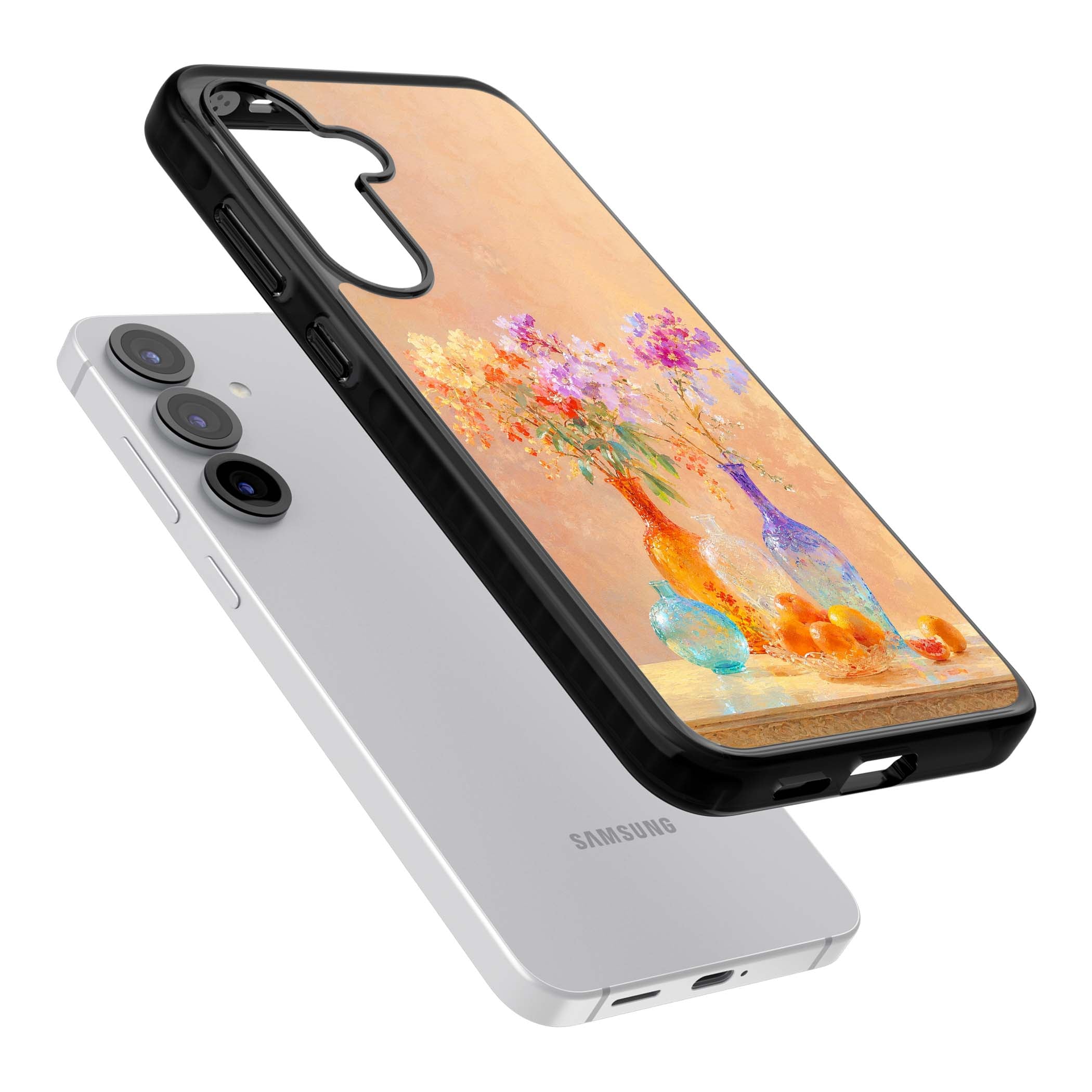 Peach Glass art iPhone case | Black Impact case for Samsung Galaxy S25, Samsung Galaxy S25 Plus