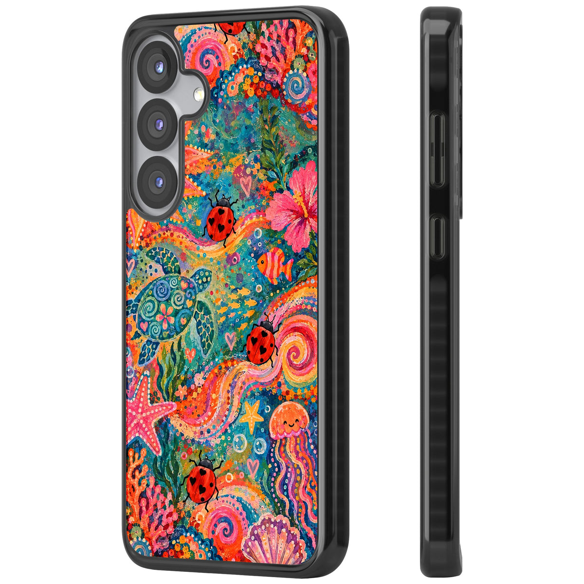 Coral Whimsy Samsung S25 / Samsung S25 Plus / Samsung S26 / Samsung S26 Plus Impact Black Phone Case side