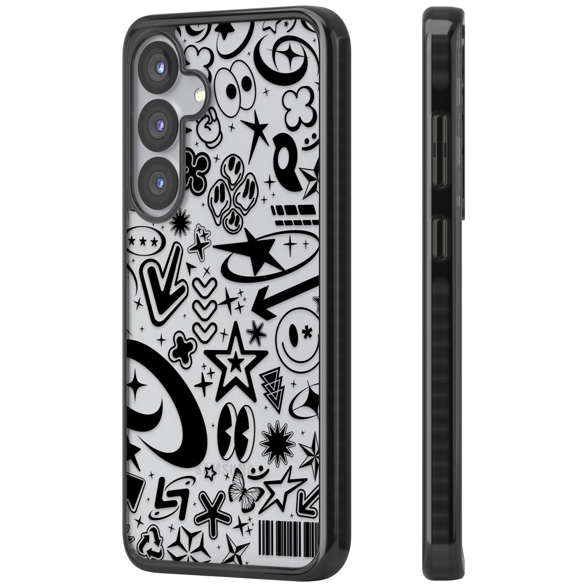Black Y2K Pattern Samsung S25 / Samsung S25 Plus / Samsung S26 / Samsung S26 Plus Impact Black Phone Case side