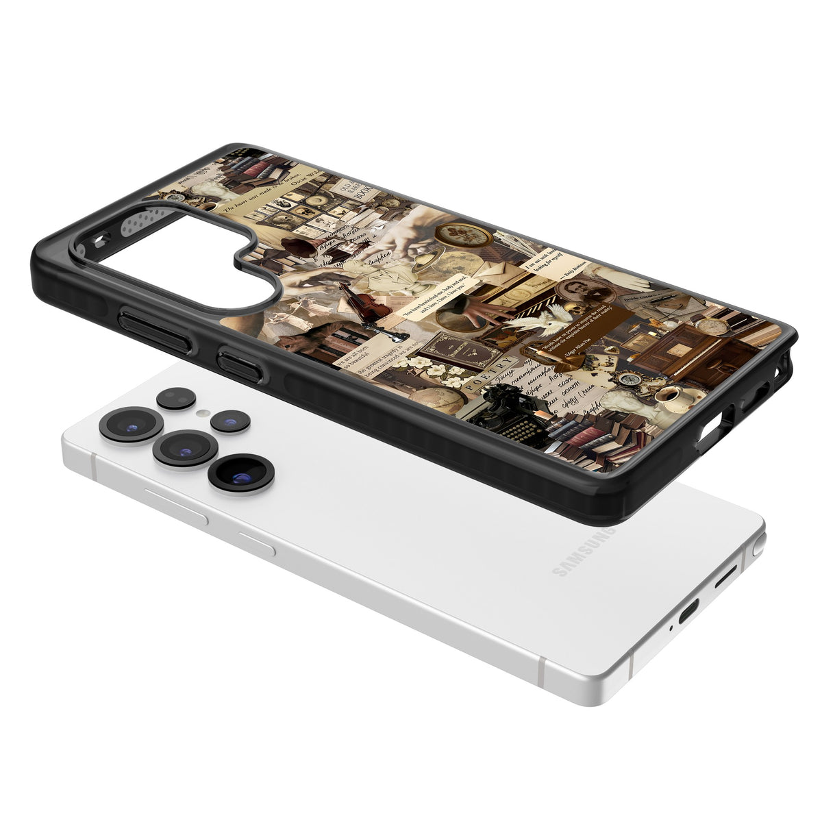Antique Collage Samsung S25 Ultra / Samsung S26 Ultra Impact Black Phone Case angled