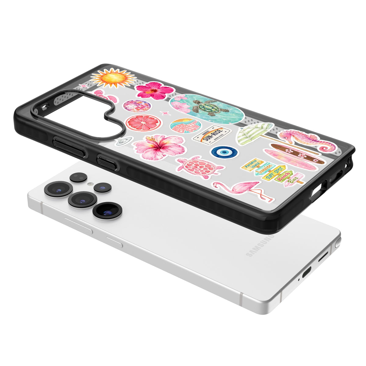 Aloha Sticker Mix Samsung S25 Ultra / Samsung S26 Ultra Impact Black Phone Case angled