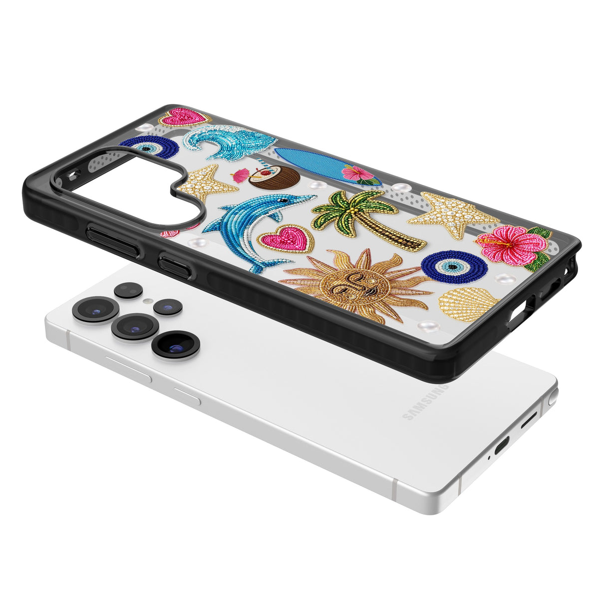Beaded Beach Samsung S25 Ultra / Samsung S26 Ultra Impact Black Phone Case angled