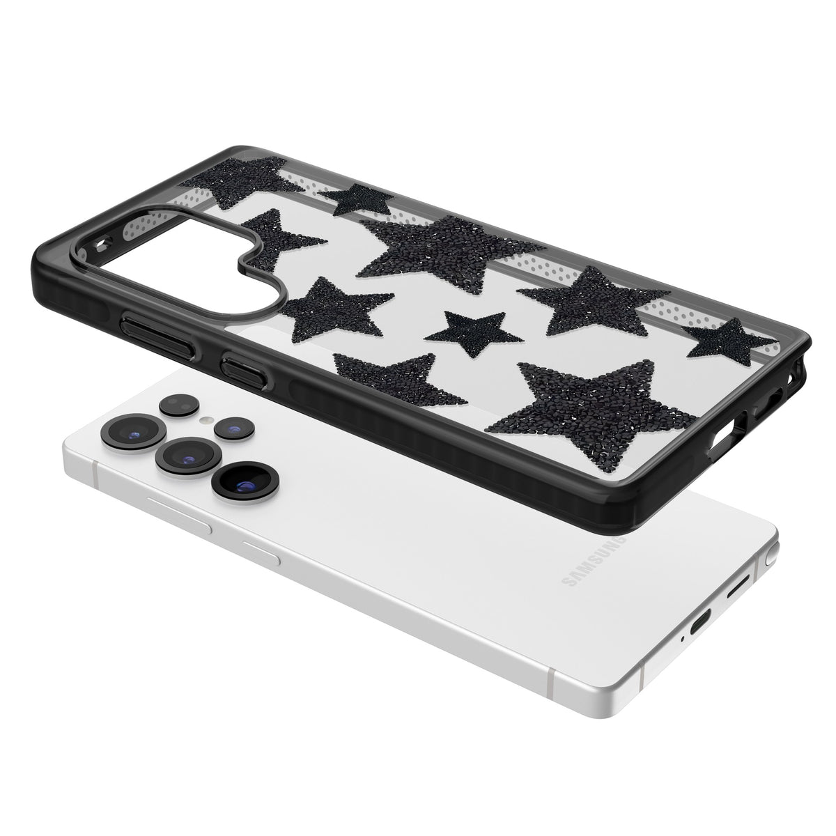 Beaded Black Stars Samsung S25 Ultra / Samsung S26 Ultra Impact Black Phone Case angled