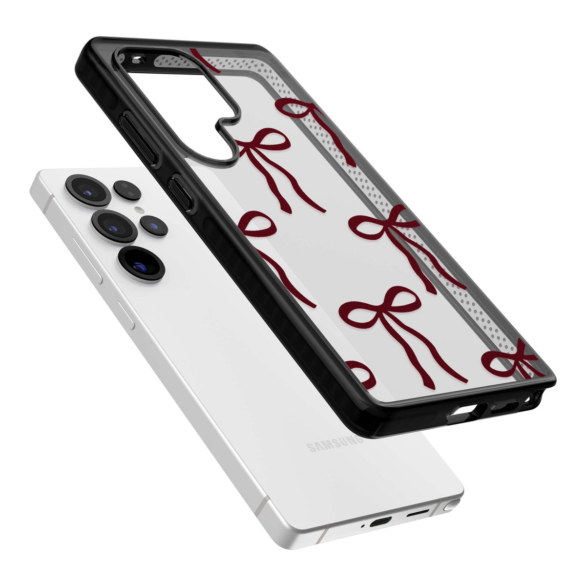Burgundy Bows coquette iPhone case featuring hand-drawn burgundy red bows on a clear background | Black Impact case for Samsung Galaxy S25 Ultra