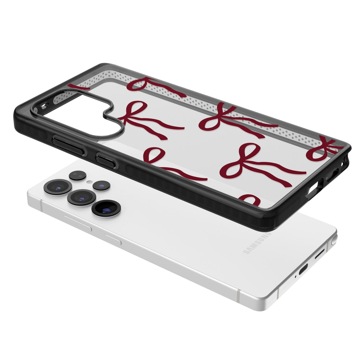 Burgundy Bows Samsung S25 Ultra / Samsung S26 Ultra Impact Black Phone Case angled