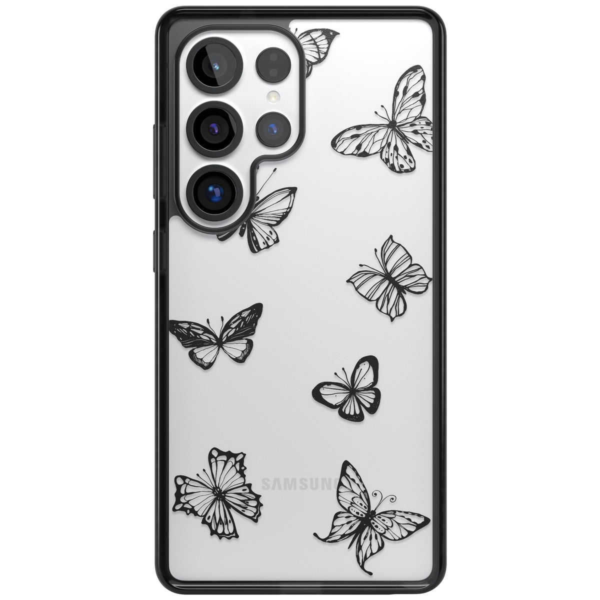 Grey Butterfly Line Pattern Samsung S25 Ultra / Samsung S26 Ultra Impact Black Phone Case front
