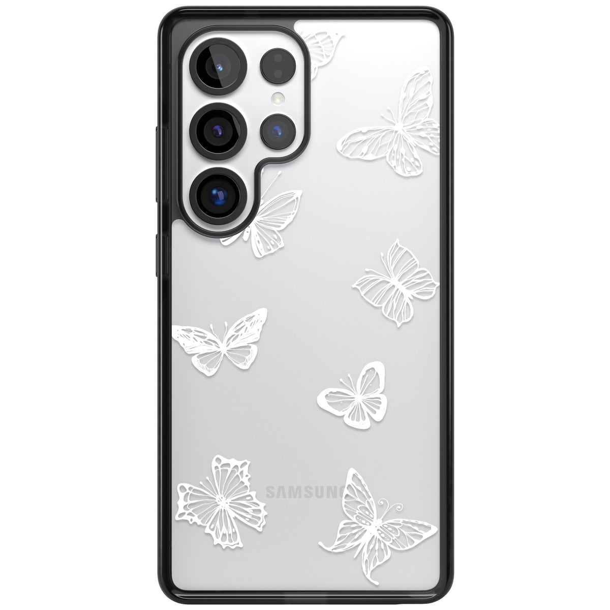 White Butterfly Line Pattern Samsung S25 Ultra / Samsung S26 Ultra Impact Black Phone Case front