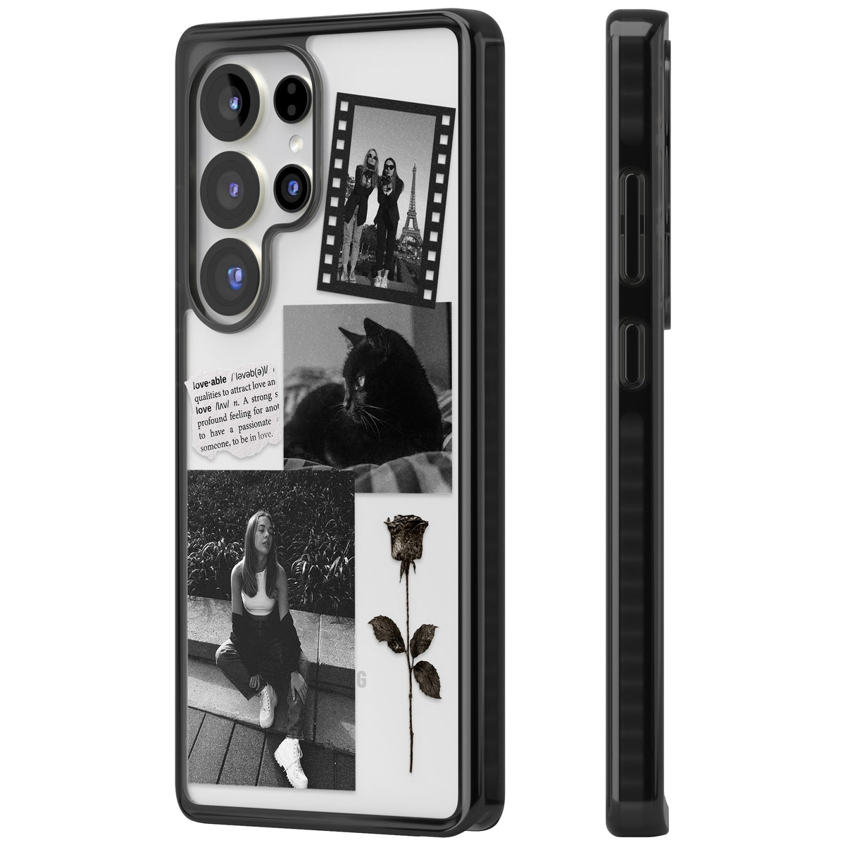 Personalised Black & White Scrapbook Photos Samsung S25 Ultra / Samsung S26 Ultra Impact Black Phone Case side