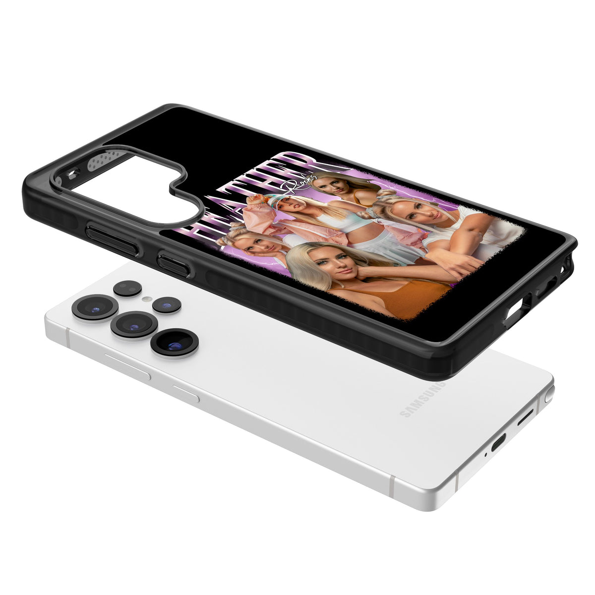 Personalised Airbrush Name & Photo Collage (Pink) Samsung S25 Ultra / Samsung S26 Ultra Impact Black Phone Case angled