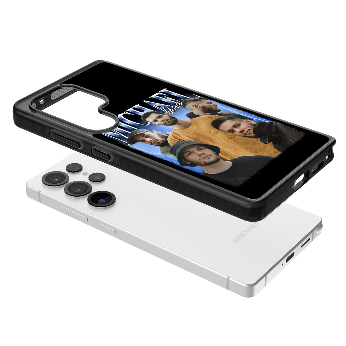Personalised Airbrush Name & Photo Collage (Blue) Samsung S25 Ultra / Samsung S26 Ultra Impact Black Phone Case angled