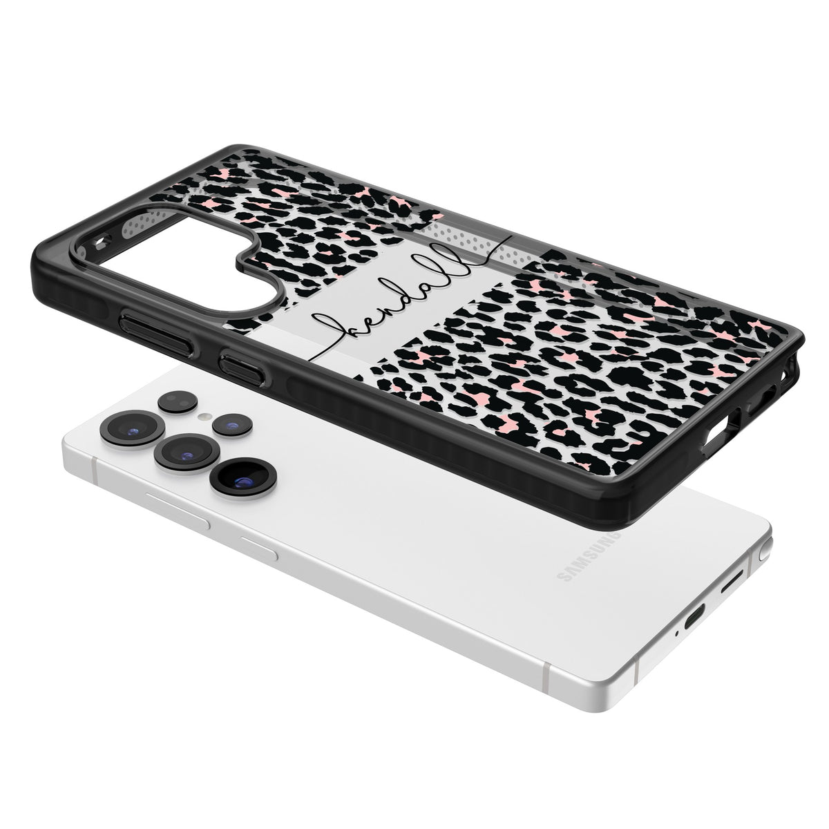 Personalised Tatty Leopard Samsung S25 Ultra / Samsung S26 Ultra Impact Black Phone Case angled