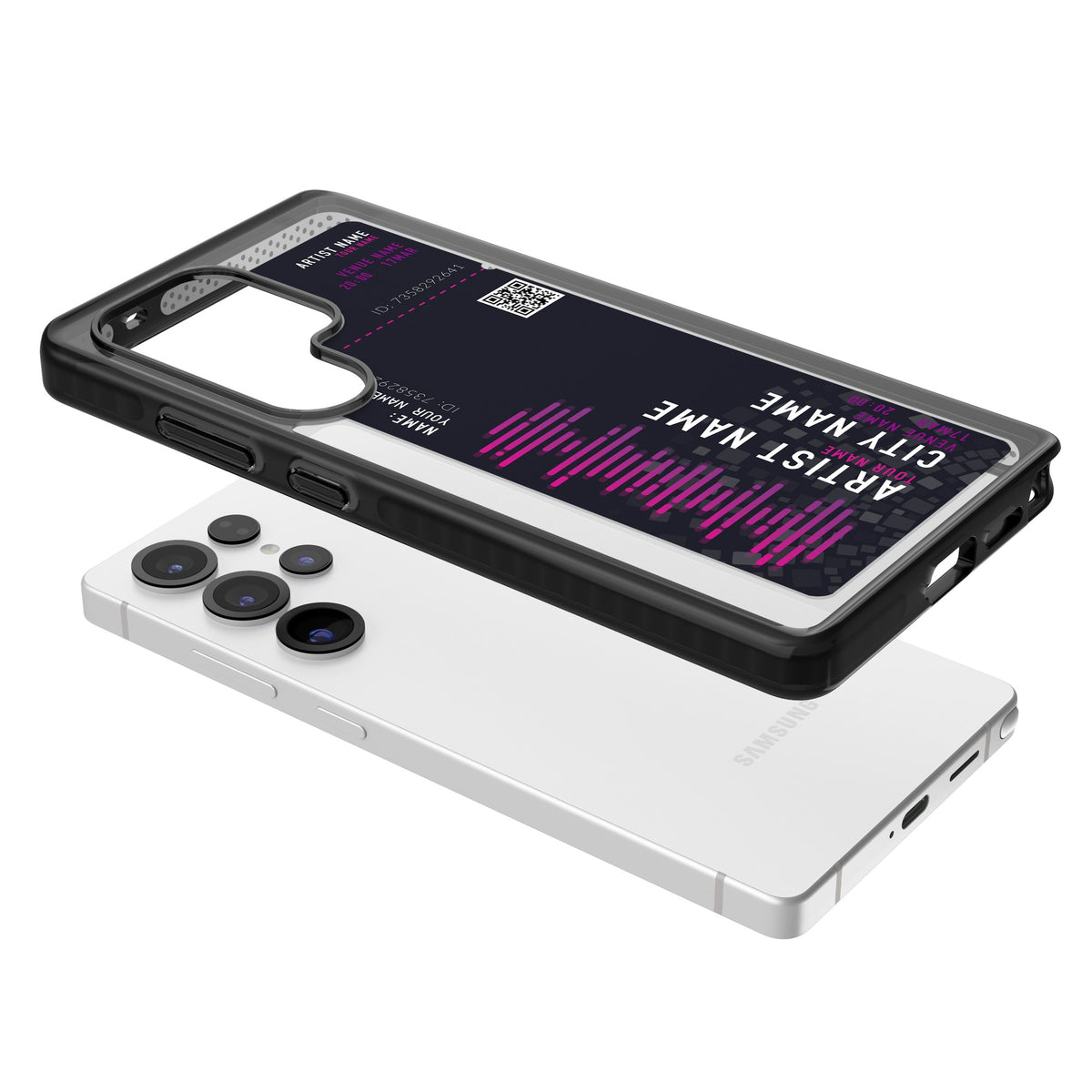 Personalised Concert Ticket Samsung S25 Ultra / Samsung S26 Ultra Impact Black Phone Case angled
