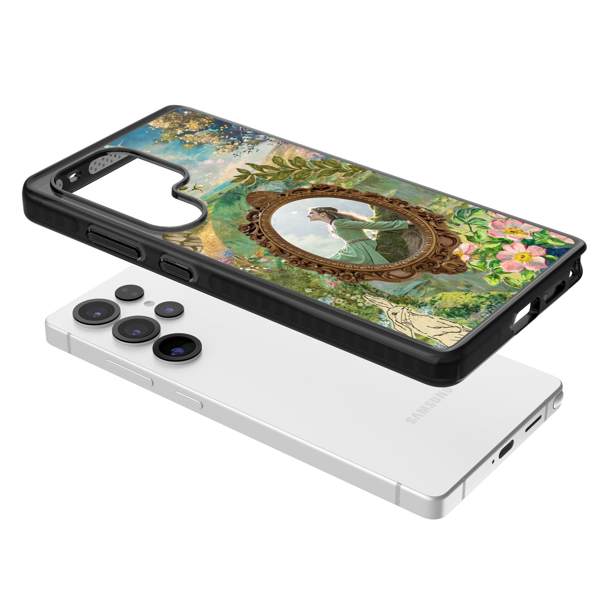 Personalised Meadow Frame Samsung S25 Ultra / Samsung S26 Ultra Impact Black Phone Case angled