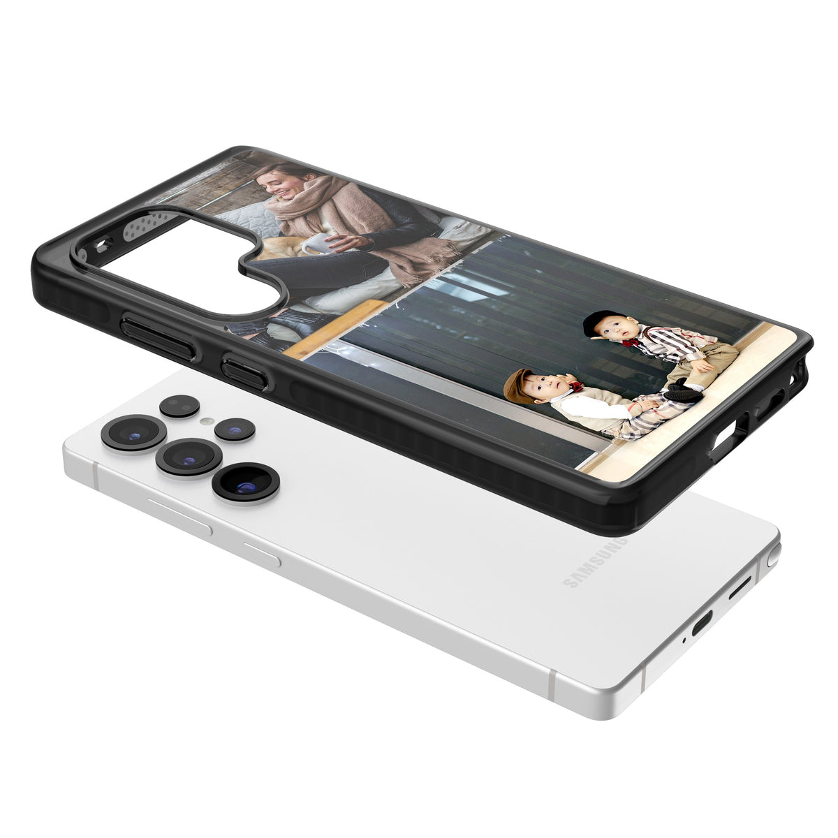 Personalised 2 Photo Grid Samsung S25 Ultra / Samsung S26 Ultra Impact Black Phone Case angled