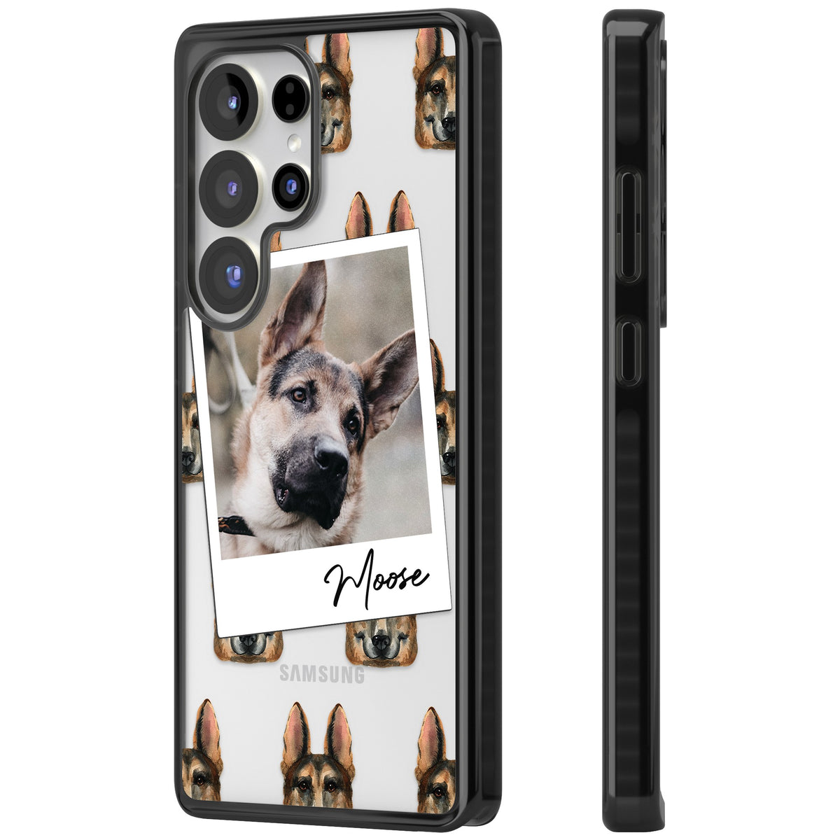 Personalised German Shepherd Instant Camera Photo Samsung S25 Ultra / Samsung S26 Ultra Impact Black Phone Case side