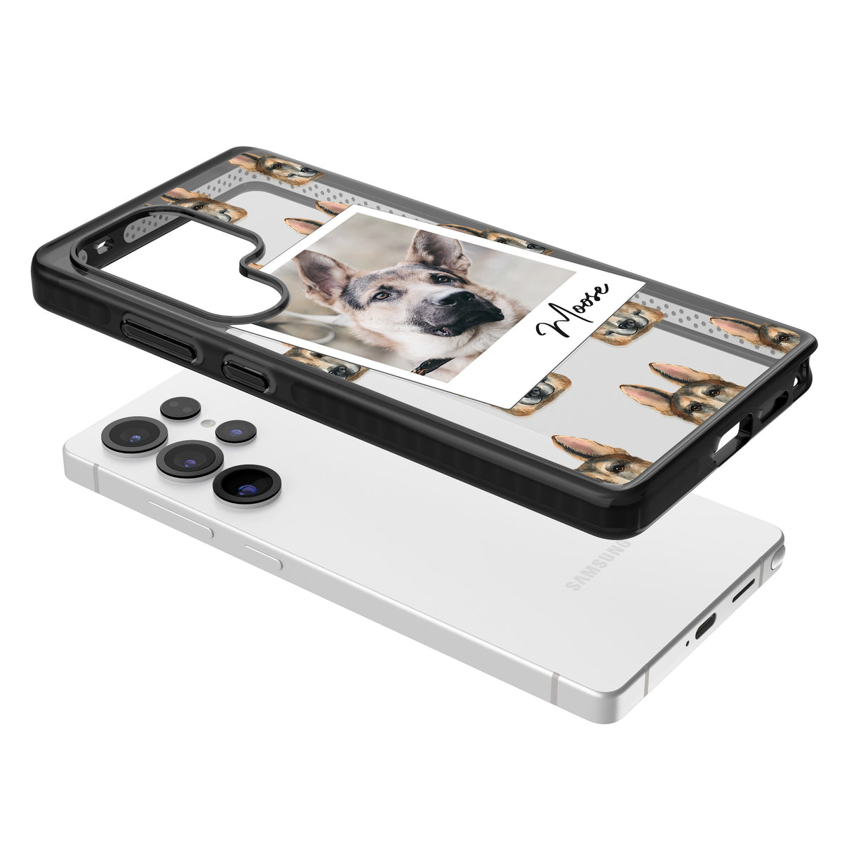 Personalised German Shepherd Instant Camera Photo Samsung S25 Ultra / Samsung S26 Ultra Impact Black Phone Case angled