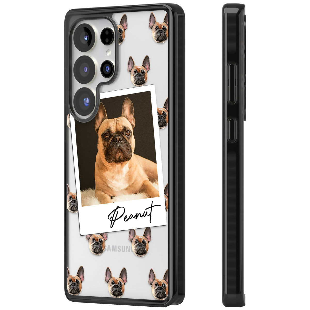Personalised Tan French Bulldog Instant Camera Photo Samsung S25 Ultra / Samsung S26 Ultra Impact Black Phone Case side