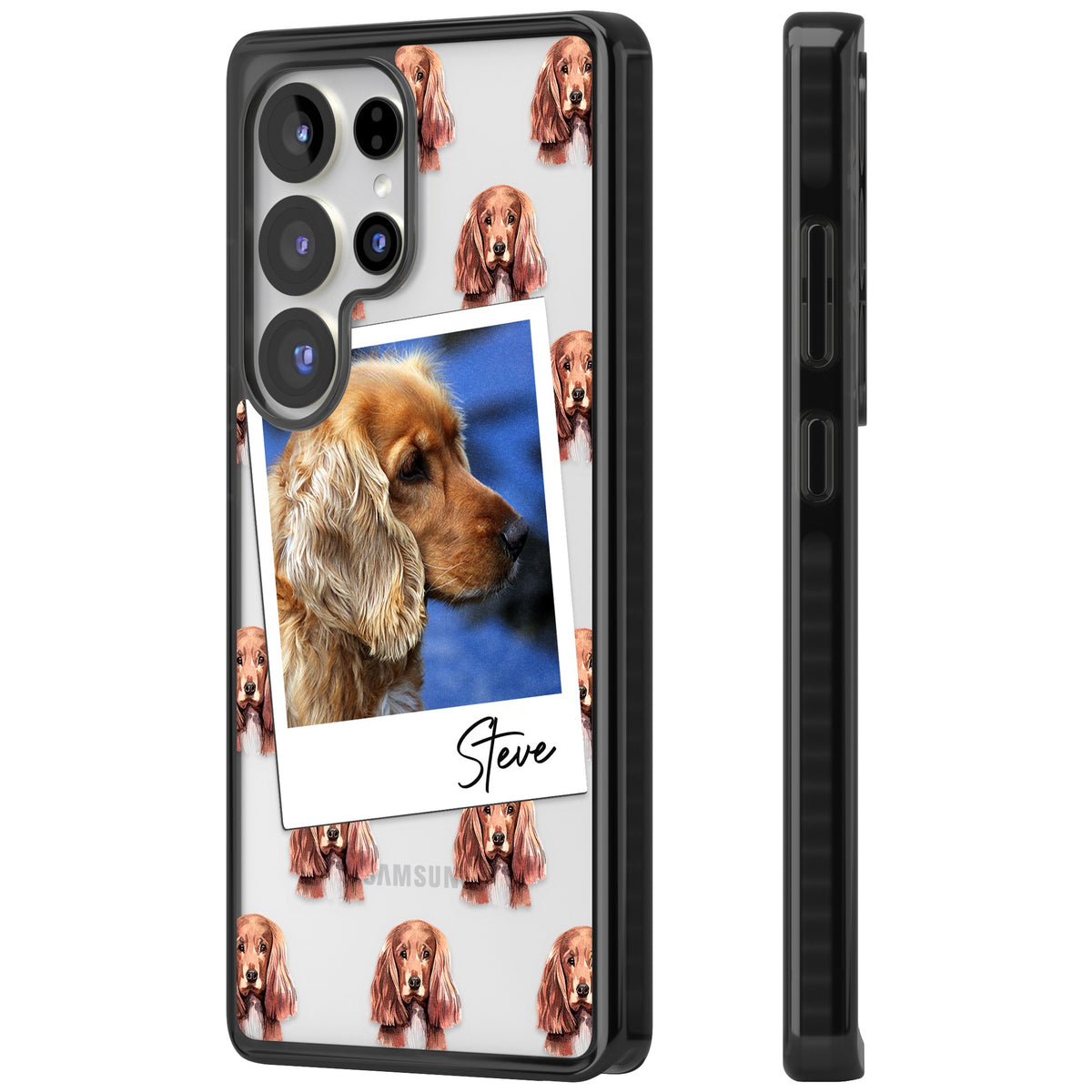 Personalised Cocker Spaniel Instant Camera Photo Samsung S25 Ultra / Samsung S26 Ultra Impact Black Phone Case side