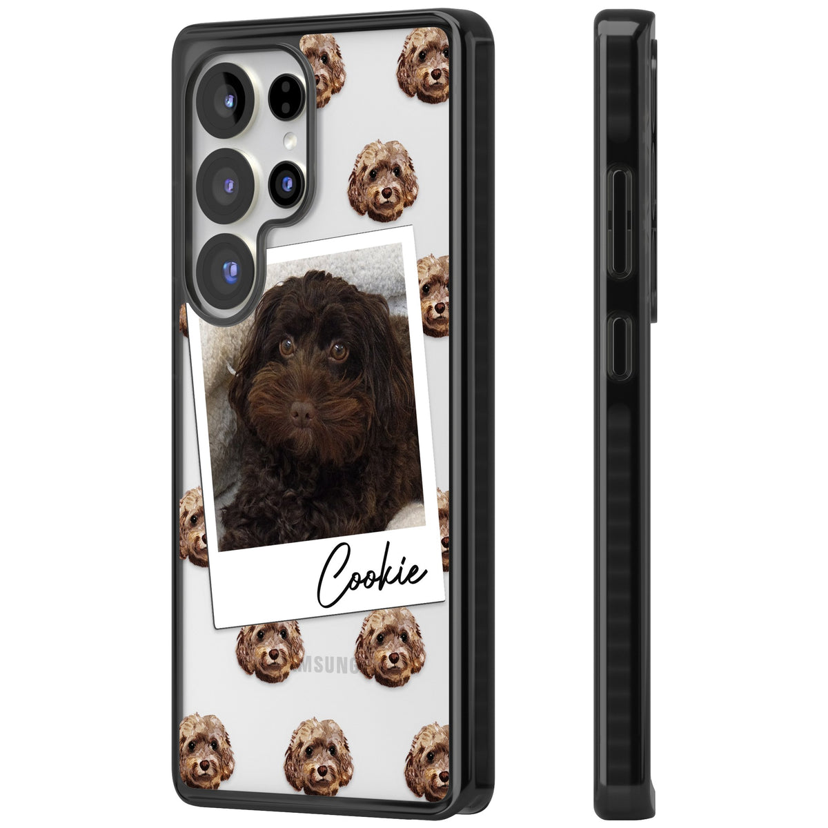 Personalised Brown Cockapoo Instant Camera Photo Samsung S25 Ultra / Samsung S26 Ultra Impact Black Phone Case side