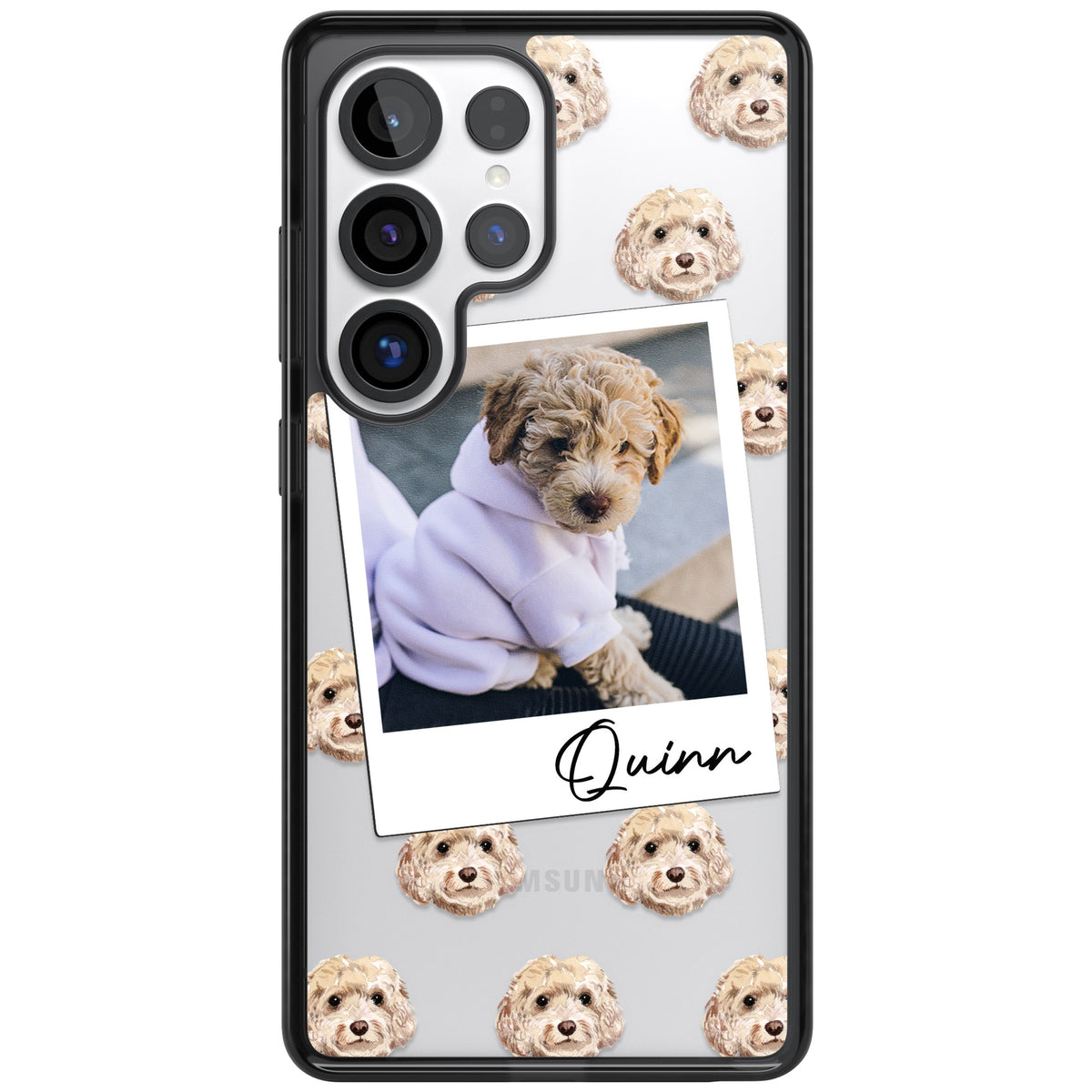 Personalised Cream Cockapoo Instant Camera Photo Samsung S25 Ultra / Samsung S26 Ultra Impact Black Phone Case front