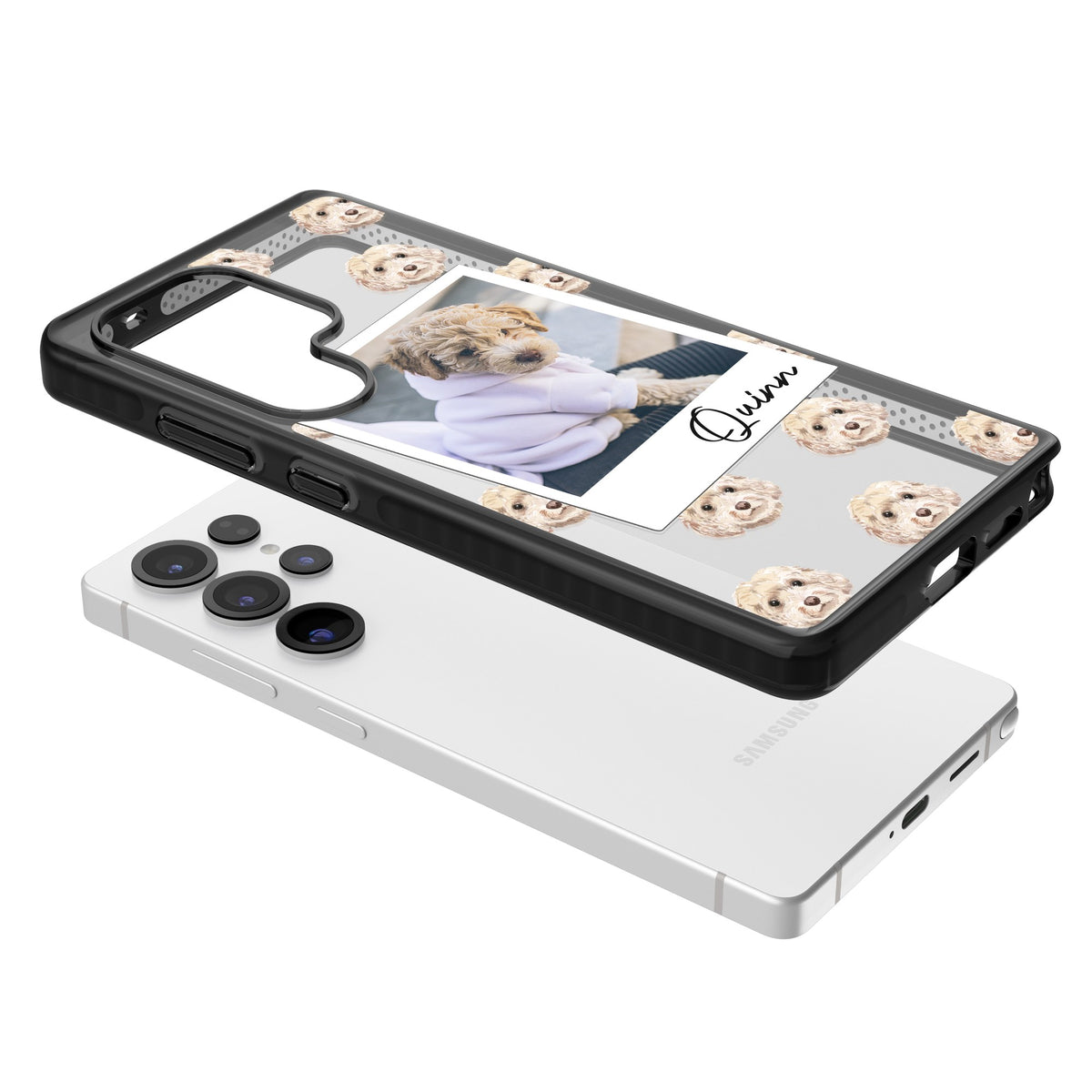 Personalised Cream Cockapoo Instant Camera Photo Samsung S25 Ultra / Samsung S26 Ultra Impact Black Phone Case angled