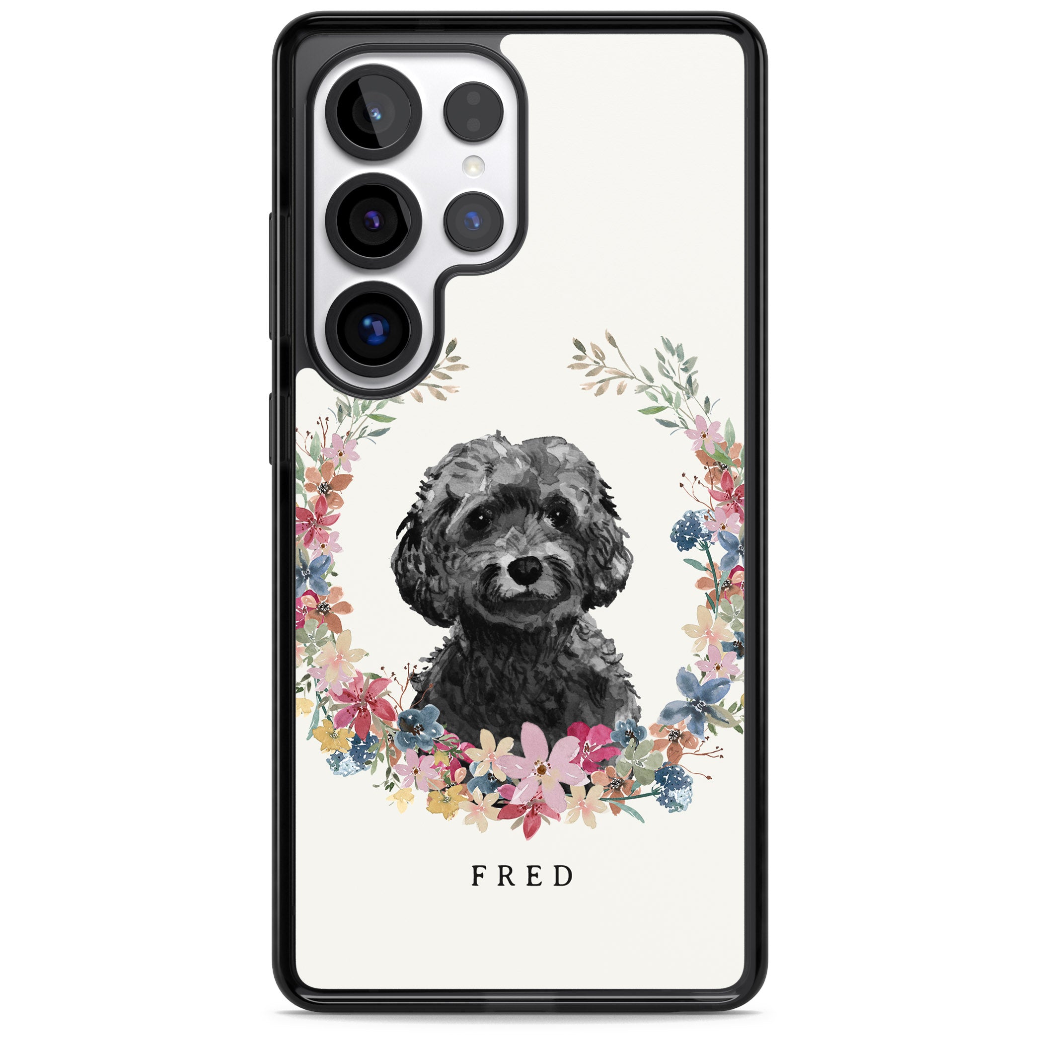 Personalised Black Cockapoo Floral Portrait