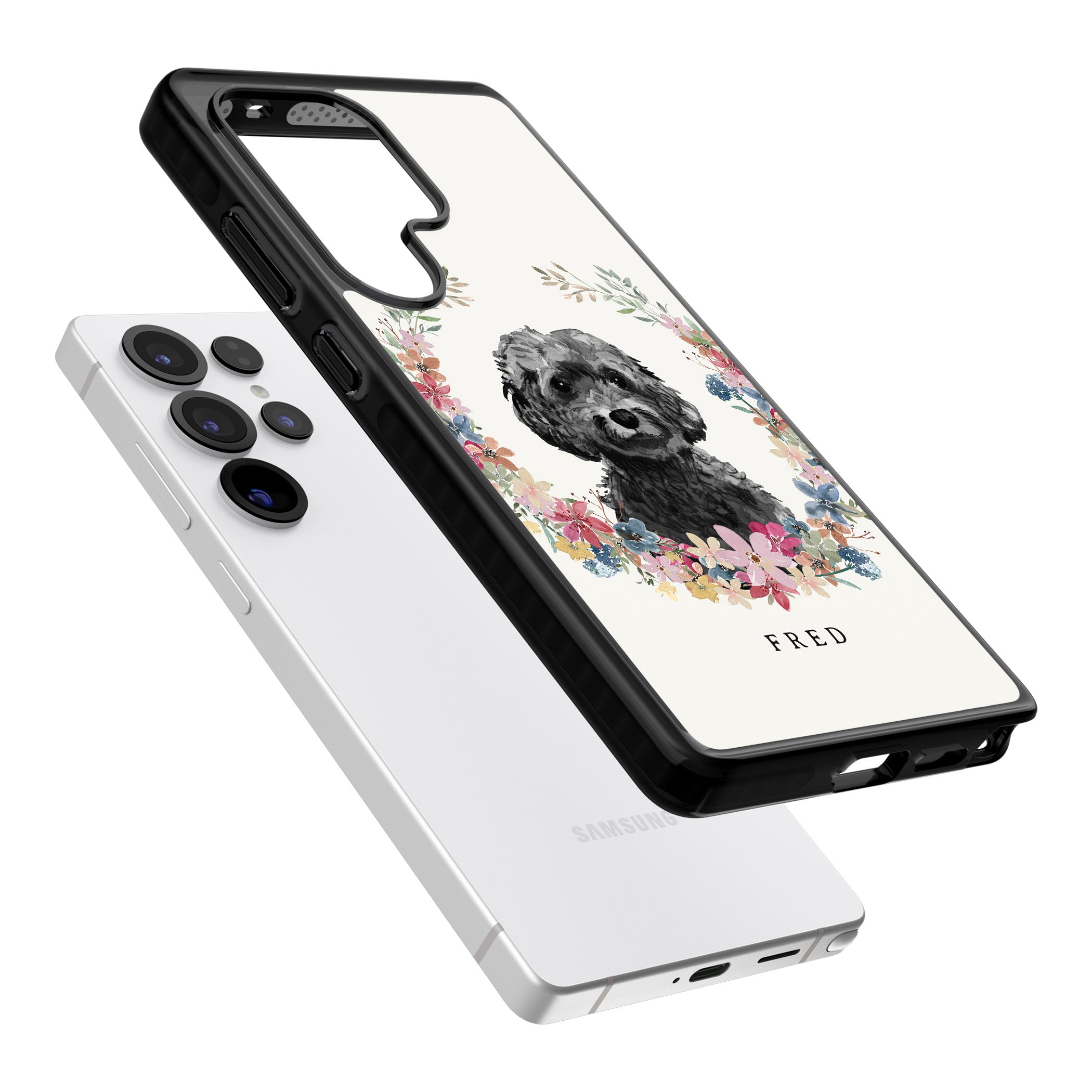 Personalised Black Cockapoo Floral Portrait