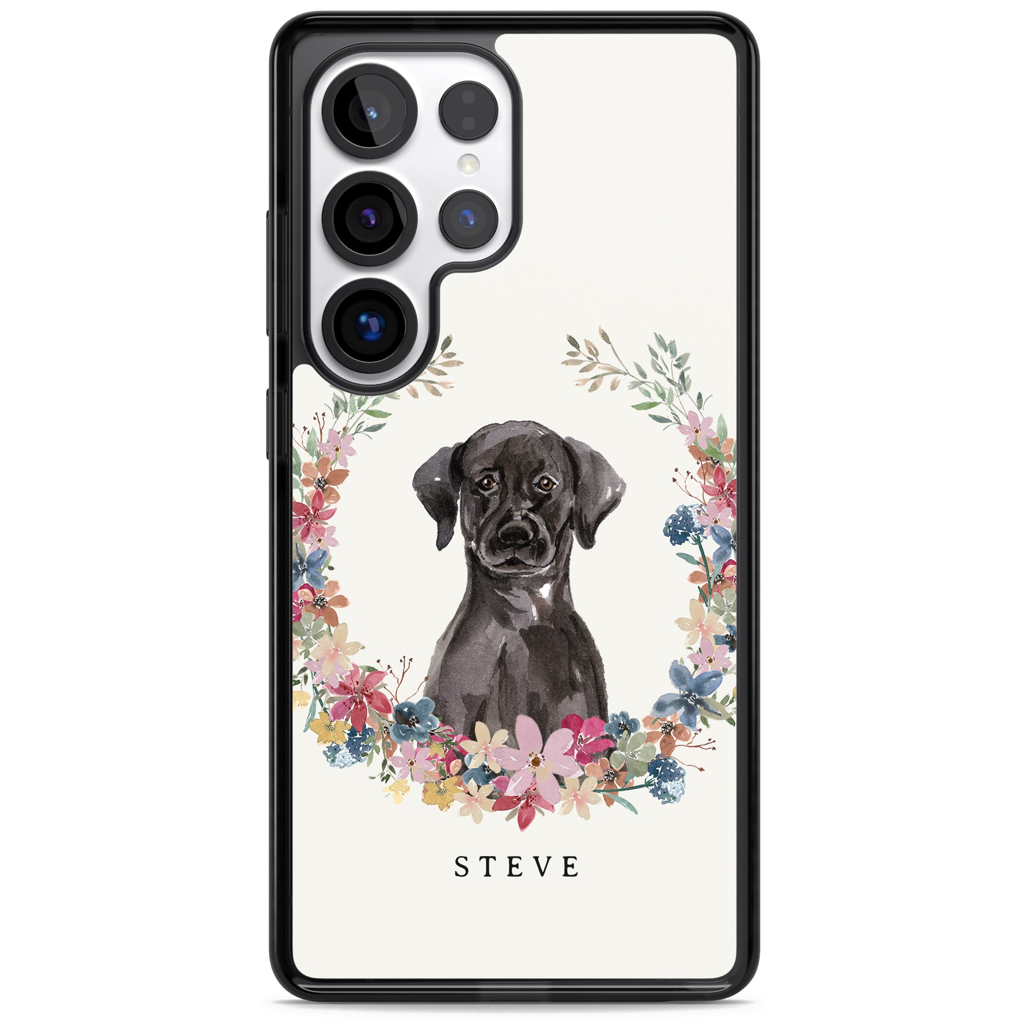 Personalised Black Labrador Floral Portrait
