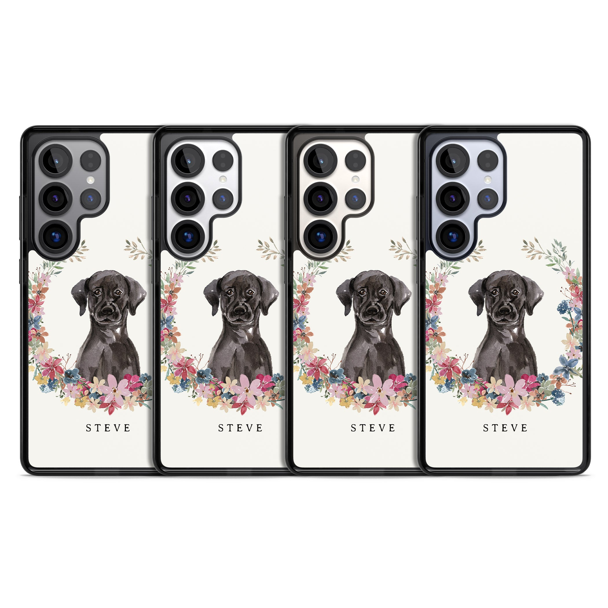 Personalised Black Labrador Floral Portrait