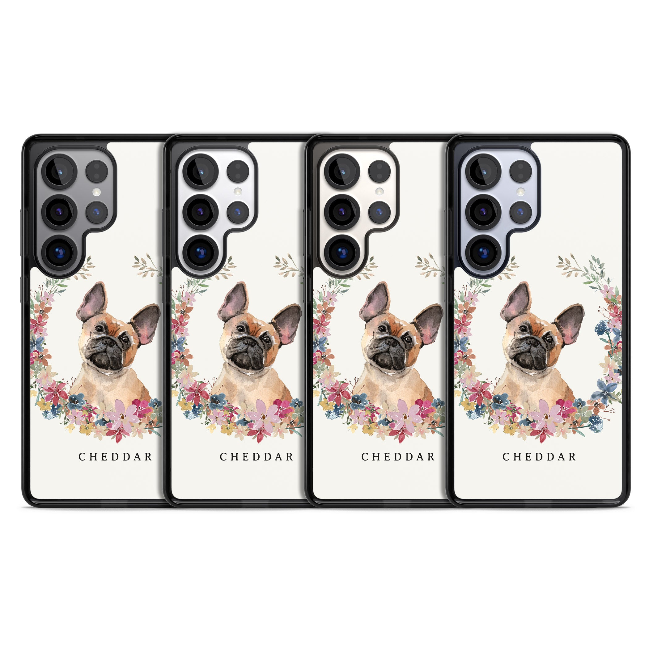 Personalised Tan French Bulldog Floral Portrait