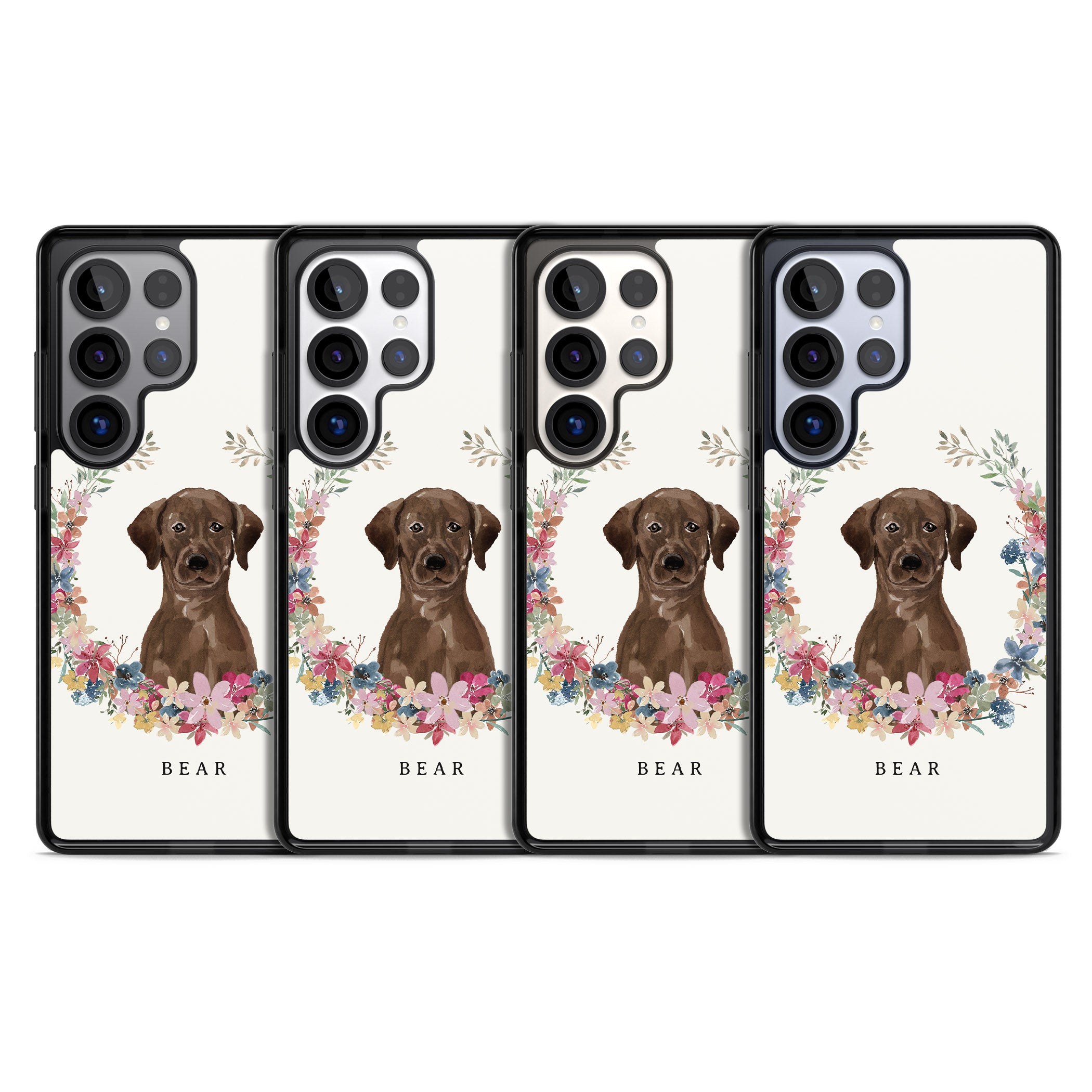 Personalised Chocolate Labrador Floral Portrait