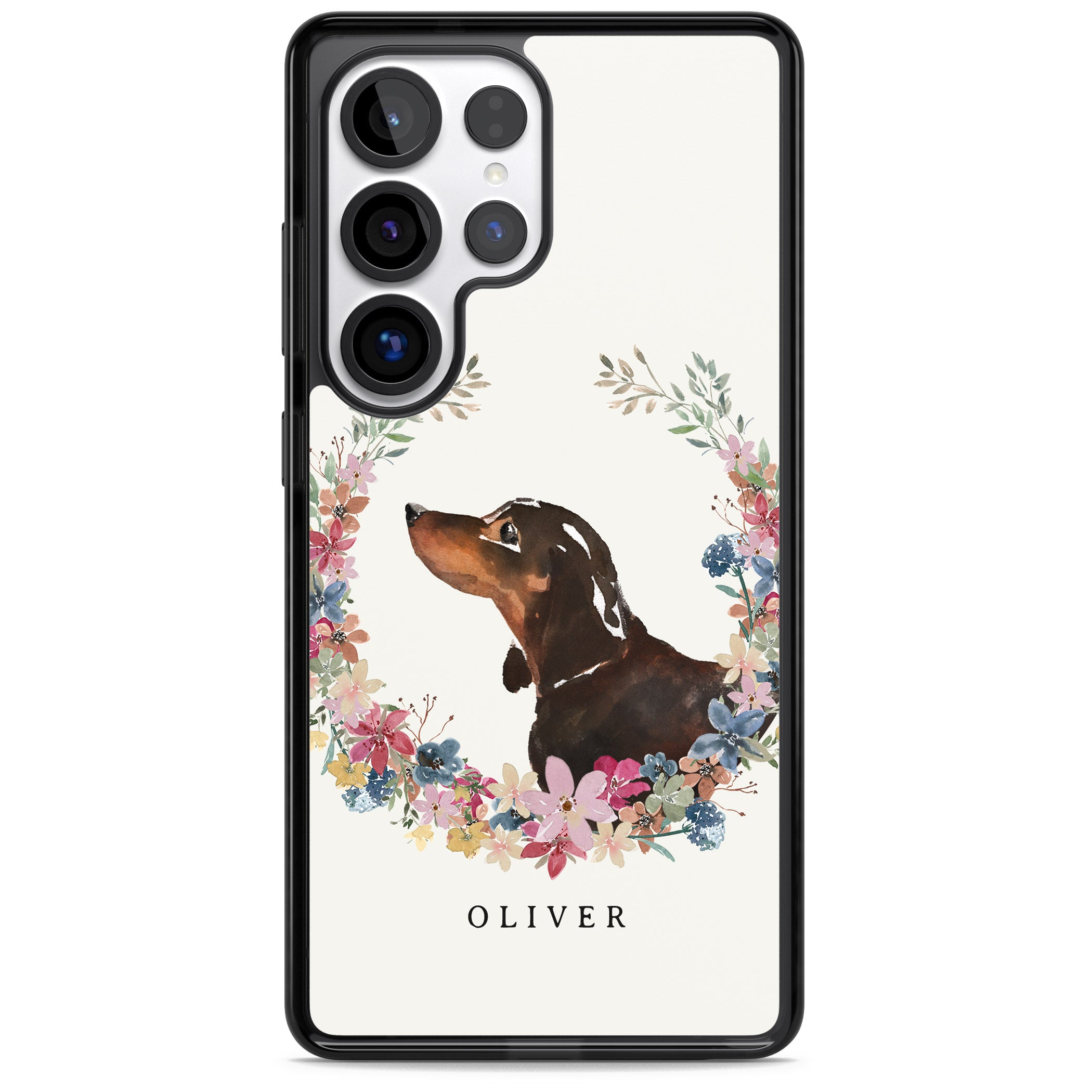 Personalised Black & Tan Dachshund Floral Portrait