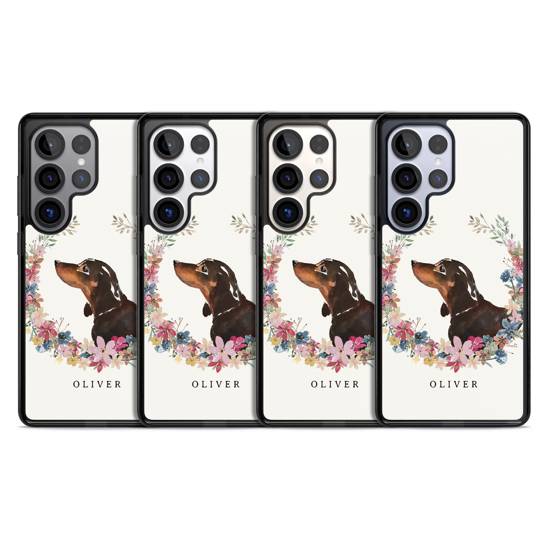 Personalised Black & Tan Dachshund Floral Portrait