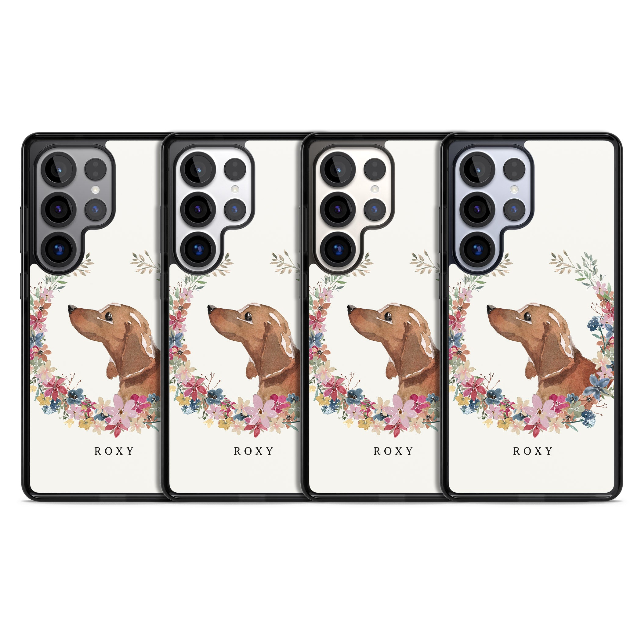 Personalised Tan Dachshund Floral Portrait