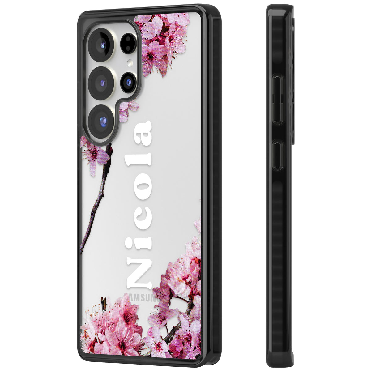 Personalised Cherry Blossom Samsung S25 Ultra / Samsung S26 Ultra Impact Black Phone Case side
