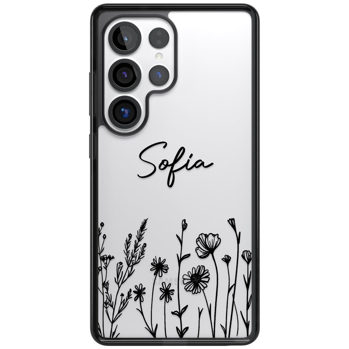 Personalised Black Wildflowers Samsung S25 Ultra / Samsung S26 Ultra Impact Black Phone Case front