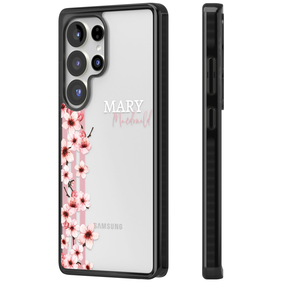 Personalised Cherry Blossom Stripe Samsung S25 Ultra / Samsung S26 Ultra Impact Black Phone Case side