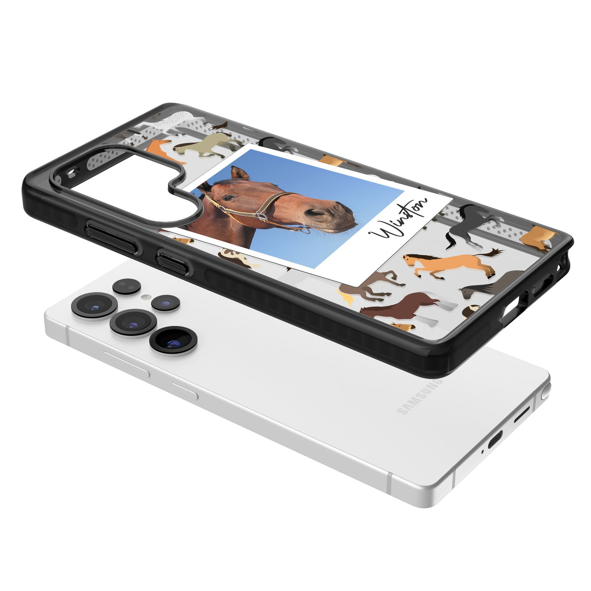 Personalised Horse Polaroid Samsung S25 Ultra / Samsung S26 Ultra Impact Black Phone Case angled
