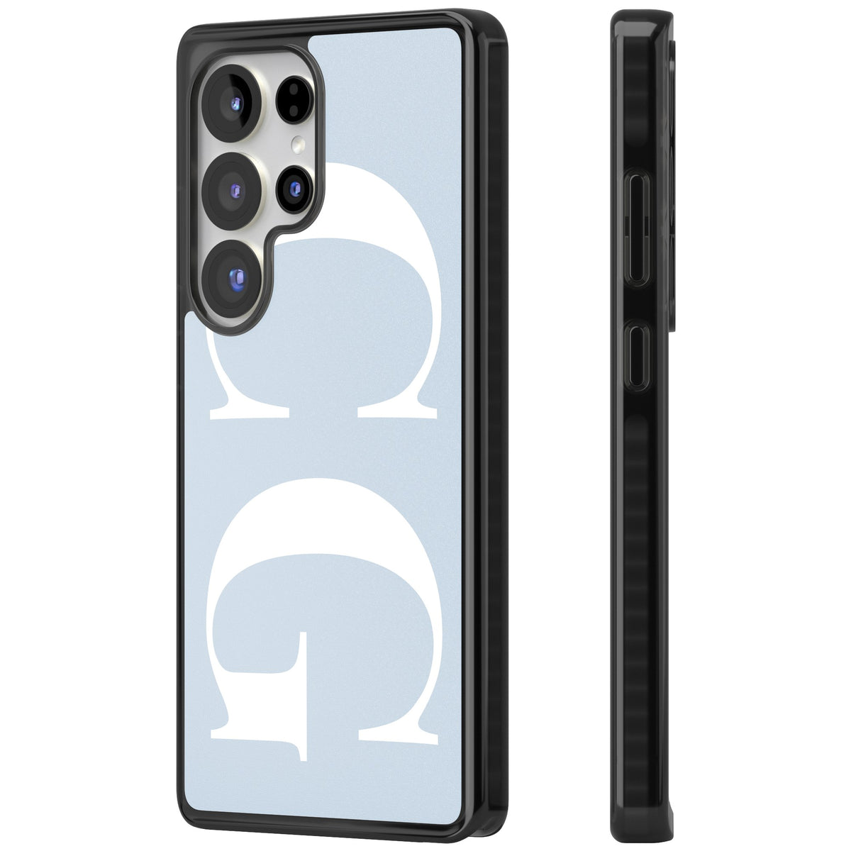 Personalised White & Blue Letters Samsung S25 Ultra / Samsung S26 Ultra Impact Black Phone Case side
