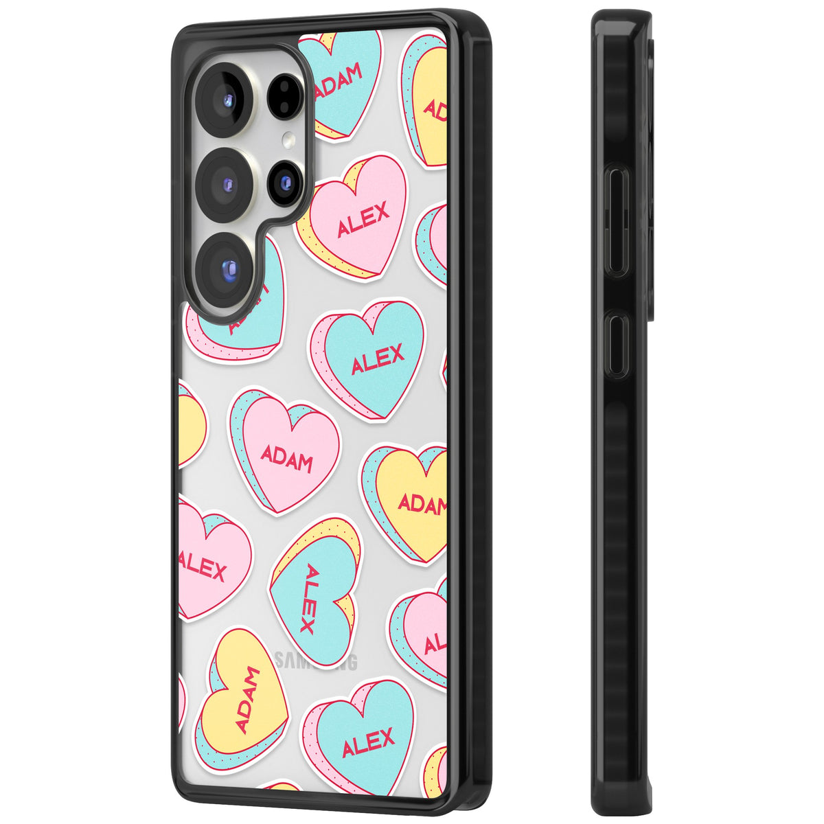 Personalised Love Heart Sweets Samsung S25 Ultra / Samsung S26 Ultra Impact Black Phone Case side