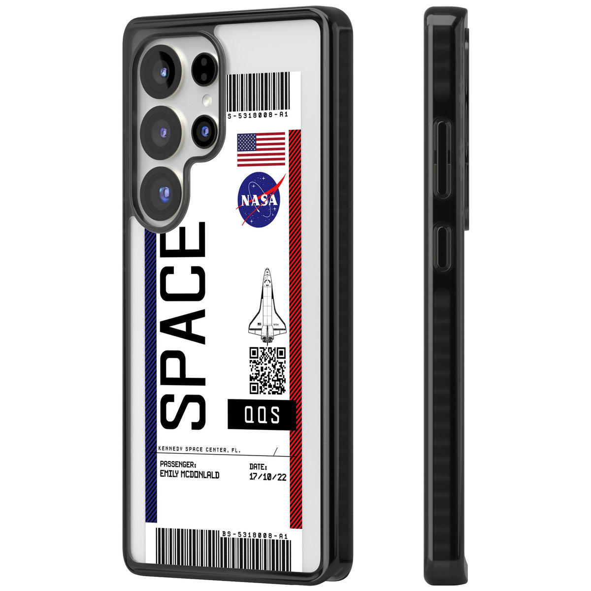 Personalised Nasa Boarding Pass (Light) Samsung S25 Ultra / Samsung S26 Ultra Impact Black Phone Case side