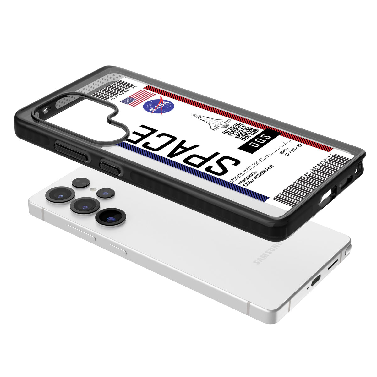 Personalised Nasa Boarding Pass (Light) Samsung S25 Ultra / Samsung S26 Ultra Impact Black Phone Case angled