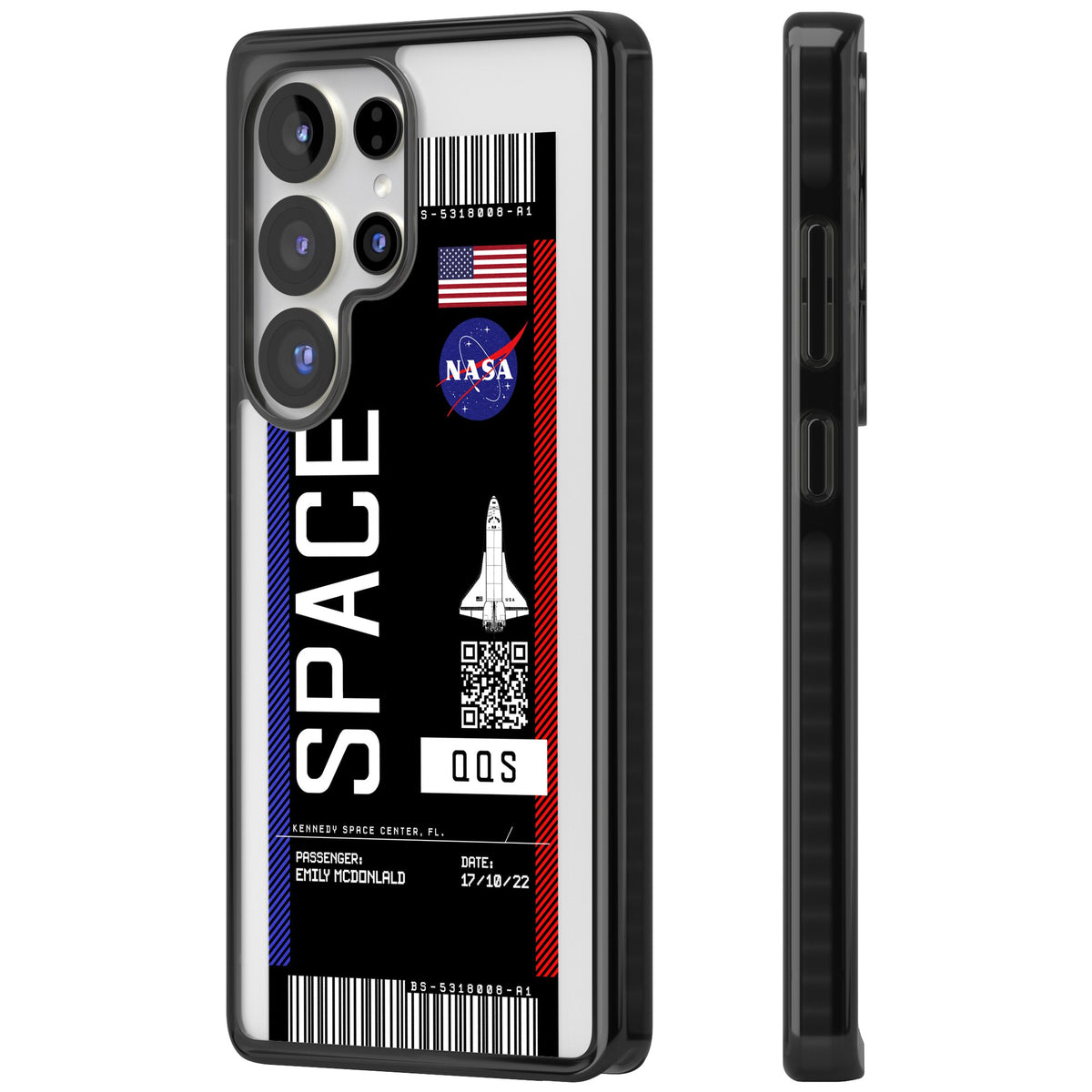 Personalised Nasa Boarding Pass (Dark) Samsung S25 Ultra / Samsung S26 Ultra Impact Black Phone Case side