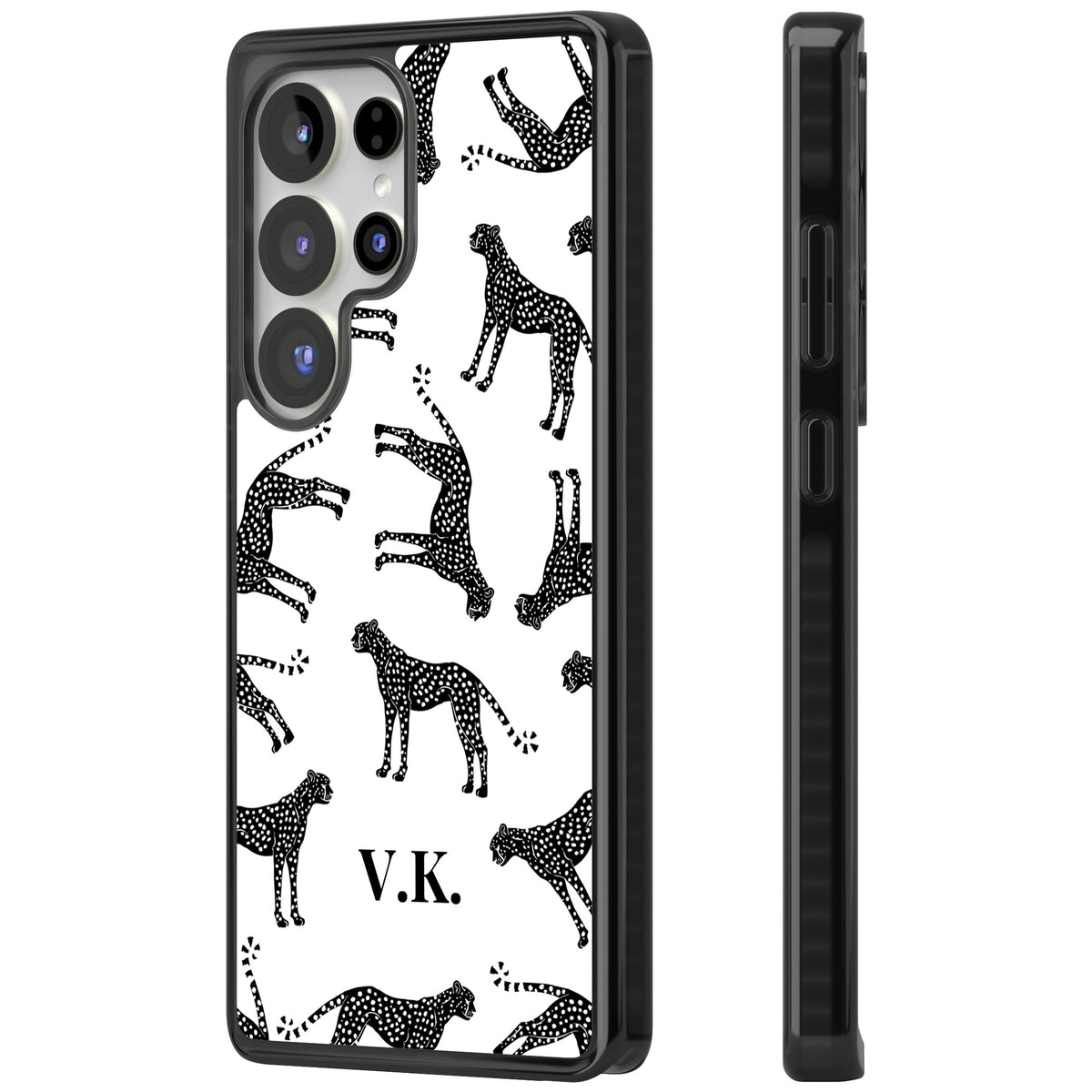 Personalised Monochrome Cheetahs Samsung S25 Ultra / Samsung S26 Ultra Impact Black Phone Case side