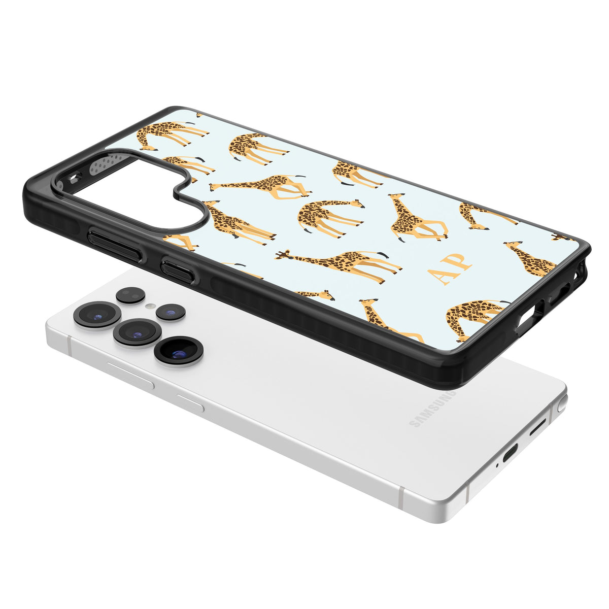 Personalised Safari Giraffe Samsung S25 Ultra / Samsung S26 Ultra Impact Black Phone Case angled