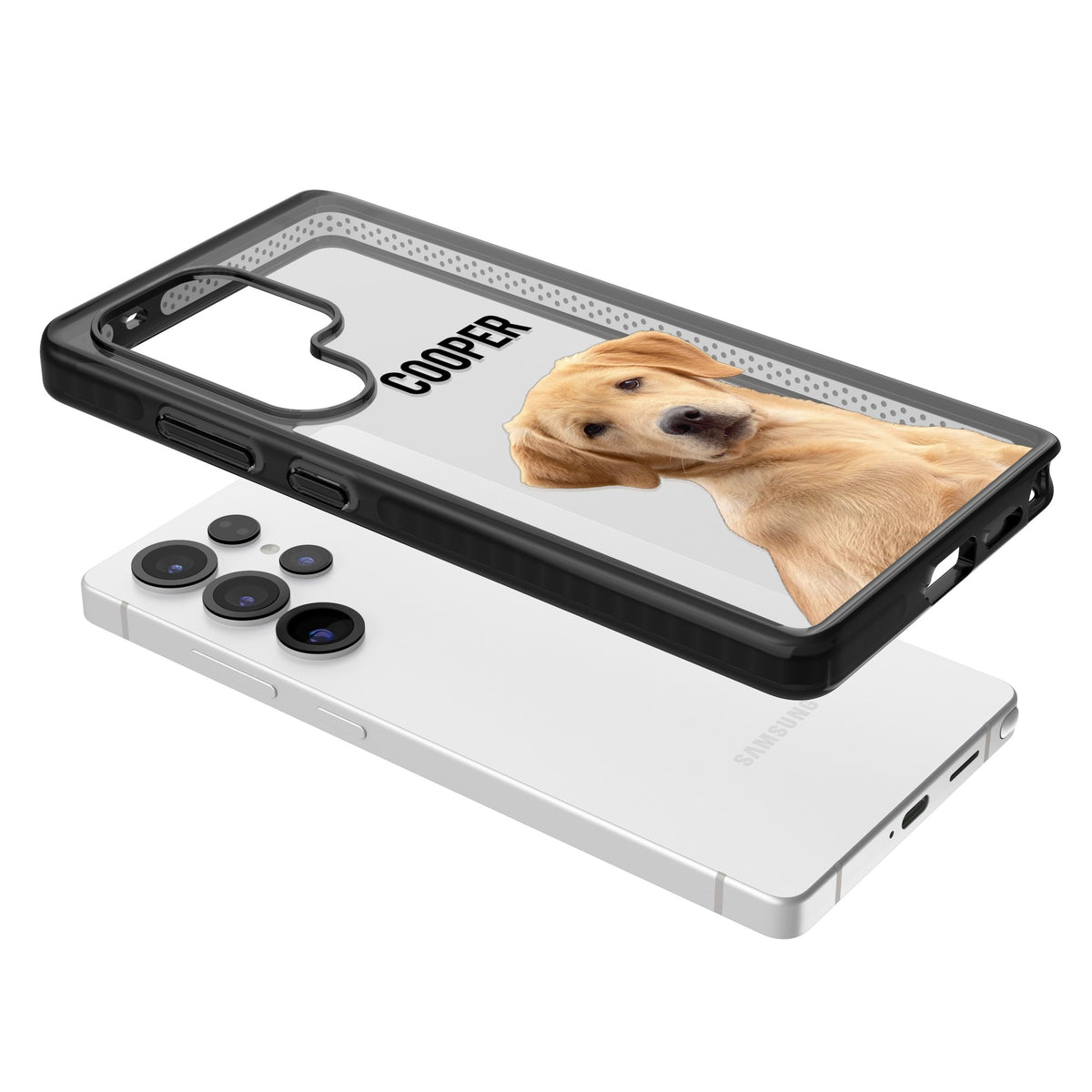 Personalised Pet Cutout & Name Samsung S25 Ultra / Samsung S26 Ultra Impact Black Phone Case angled