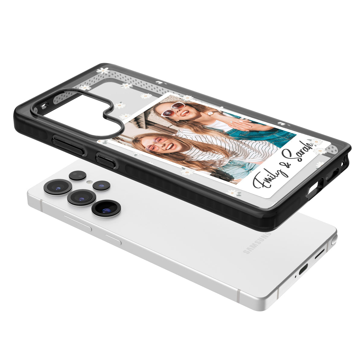 Personalised Daisy Polaroid Samsung S25 Ultra / Samsung S26 Ultra Impact Black Phone Case angled